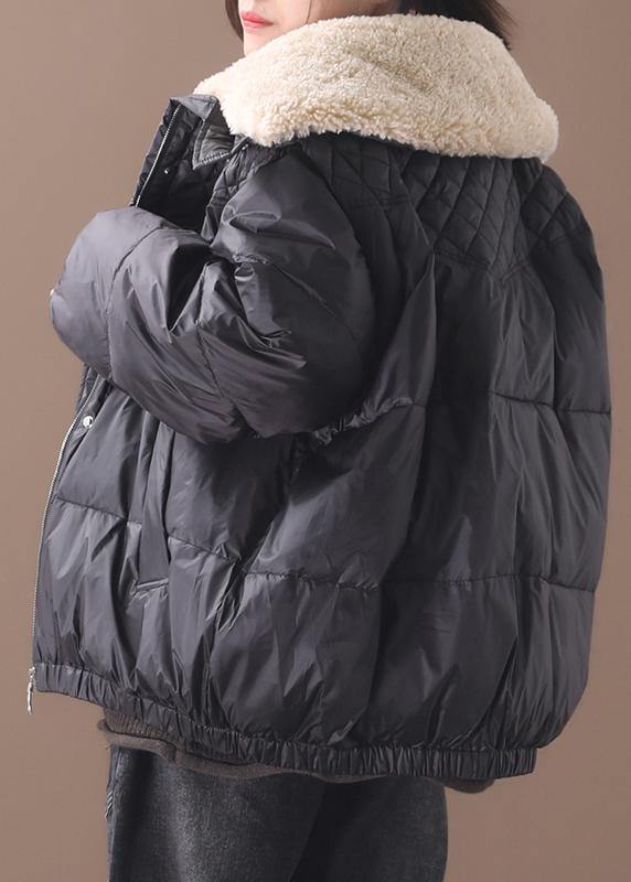 Drune | trendy Plus-Size Winterjacke Wintermäntel schwarz warm mit Reißverschluss Damen kurze Oberbekleidung