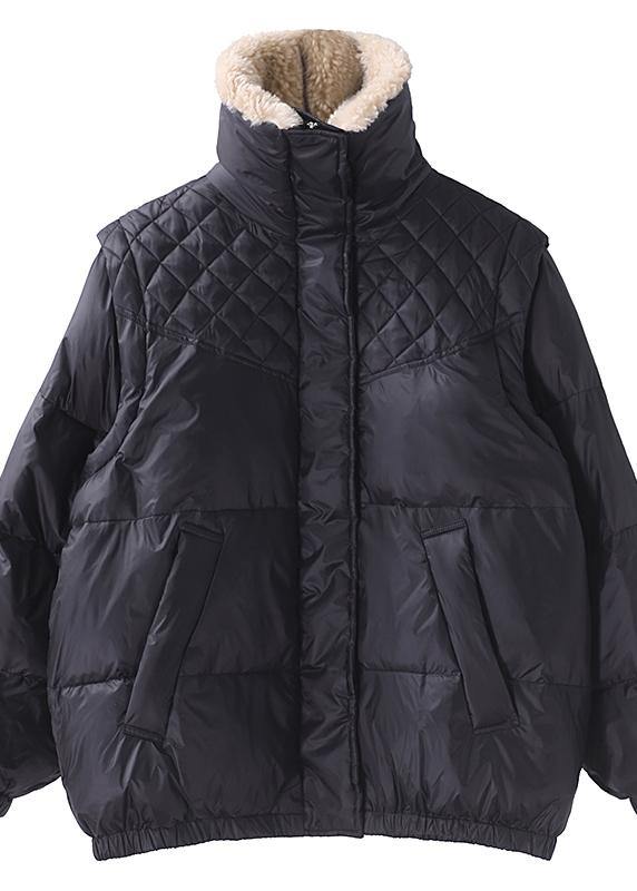 Drune | trendy Plus-Size Winterjacke Wintermäntel schwarz warm mit Reißverschluss Damen kurze Oberbekleidung
