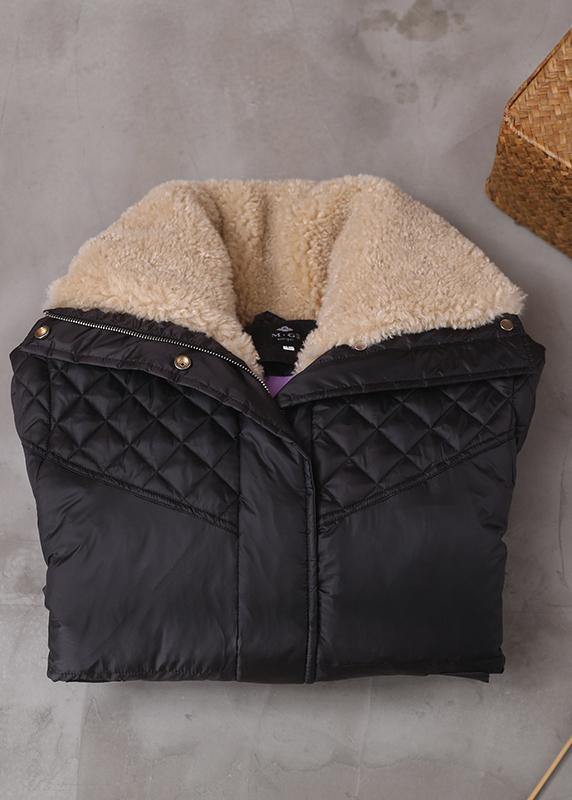 Drune | trendy Plus-Size Winterjacke Wintermäntel schwarz warm mit Reißverschluss Damen kurze Oberbekleidung