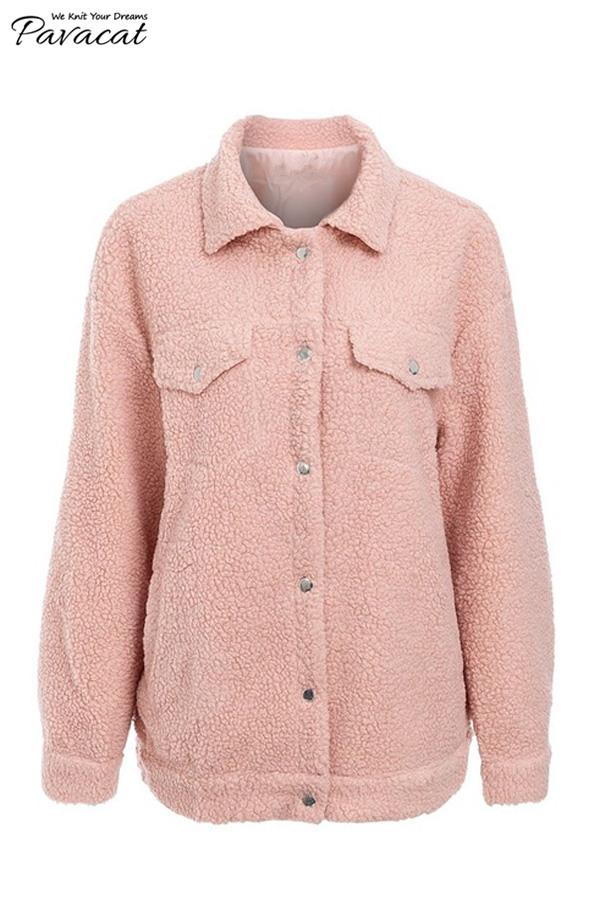 Drune | Flauscher Lammwollpelzmantel Pink