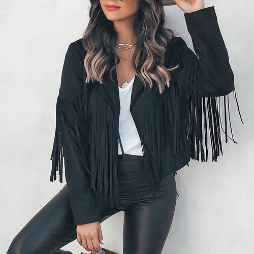 Drune | Trendy Wildleder Damenjacke mit Fransen