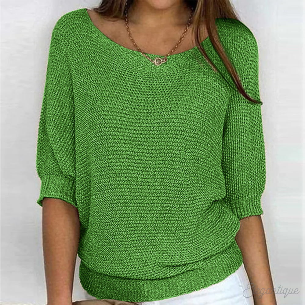 Drune | Pullover - Damen - Einfarbig, Rundhals, Dreiviertelärmel - Bequem und Lässig