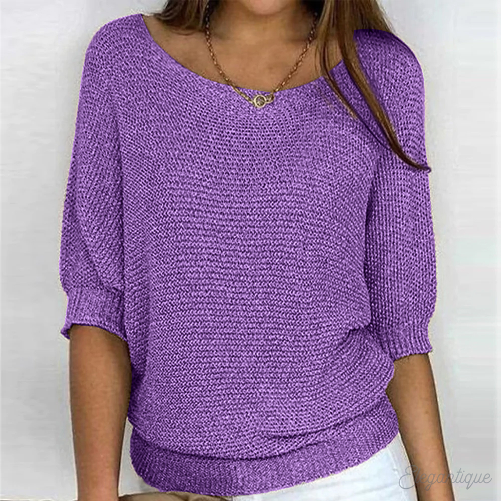 Drune | Pullover - Damen - Einfarbig, Rundhals, Dreiviertelärmel - Bequem und Lässig