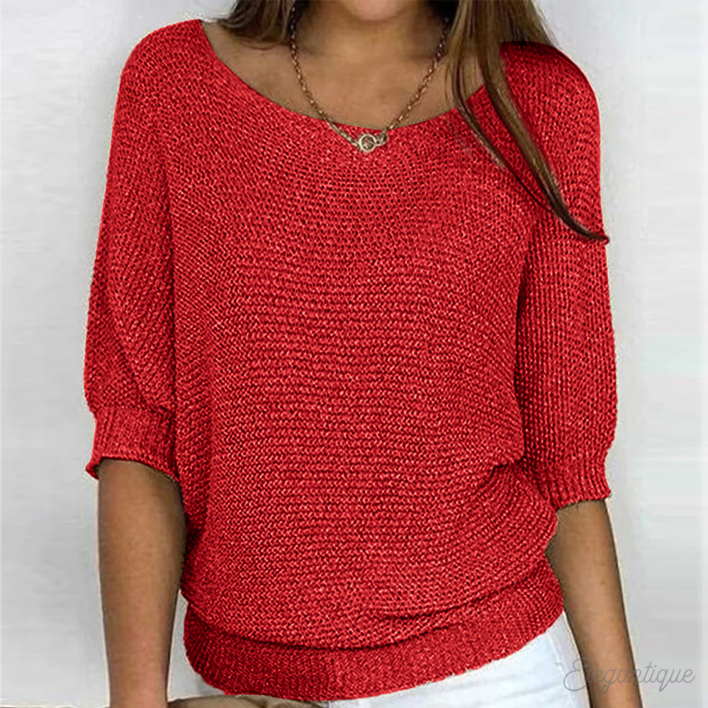 Drune | Pullover - Damen - Einfarbig, Rundhals, Dreiviertelärmel - Bequem und Lässig
