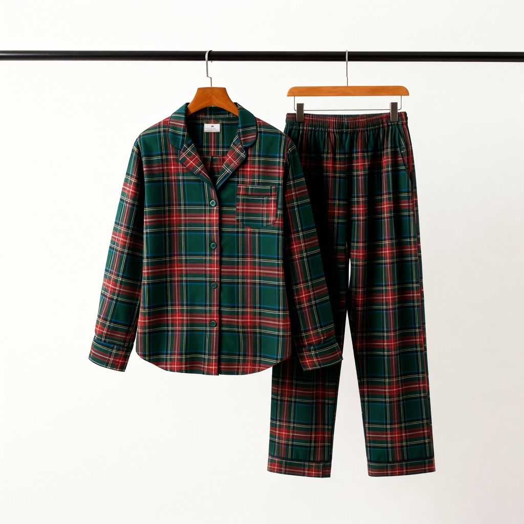 Drune | Familien-Weihnachten Plaid Knopf-Front-Pyjama-Sets
