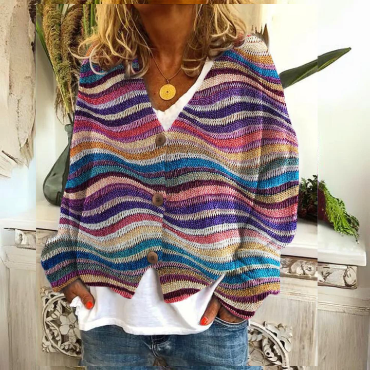 Drune | Strickjacke mit Blumenknöpfen für Frauen