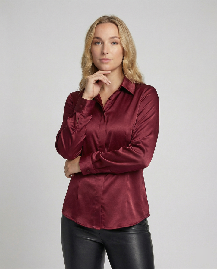 Damen Satin-Bluse mit klassischem Kragen Drune
