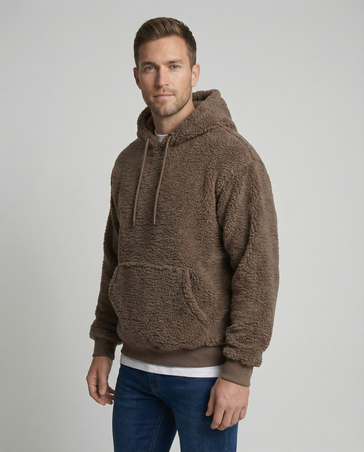 Herren Kuscheliger Teddy-Pullover mit Kapuze und elastischem Bund Drune
