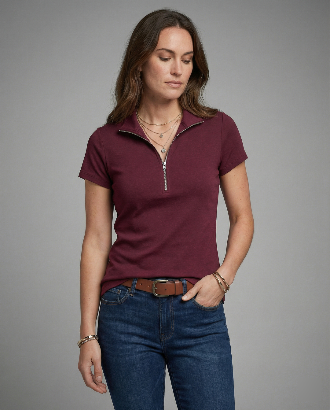 Damen Poloshirt mit kurzem Reißverschluss und figurbetontem Schnitt Drune