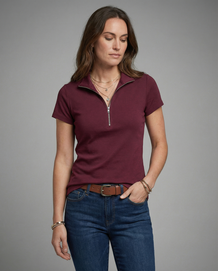 Damen Poloshirt mit kurzem Reißverschluss und figurbetontem Schnitt Drune