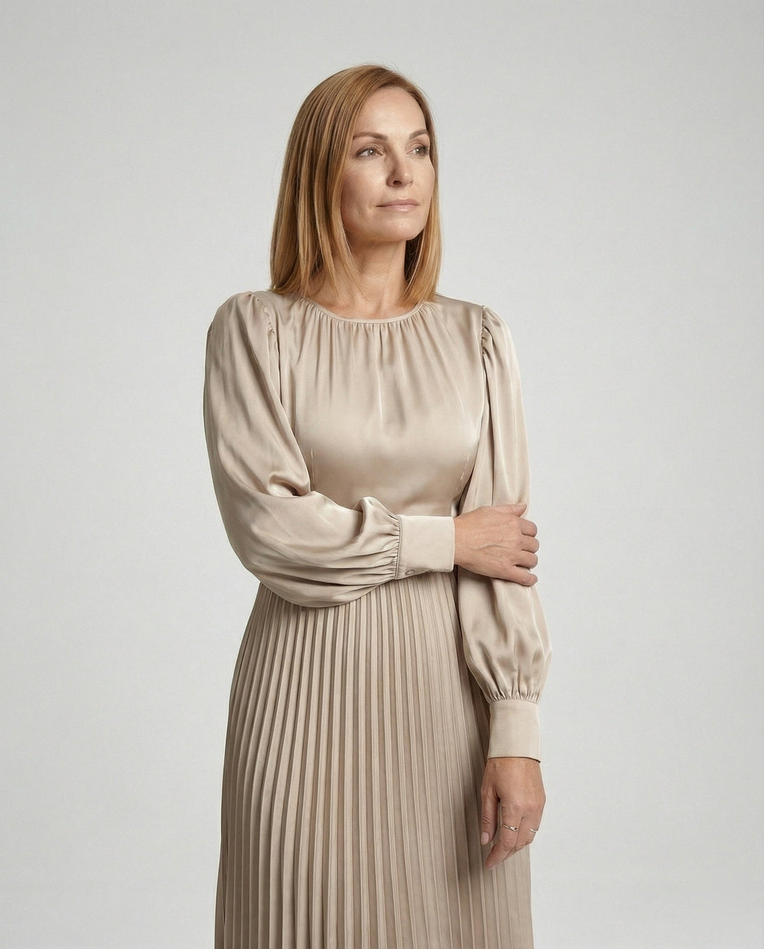 Damen Midikleid Plissee Satinoptik