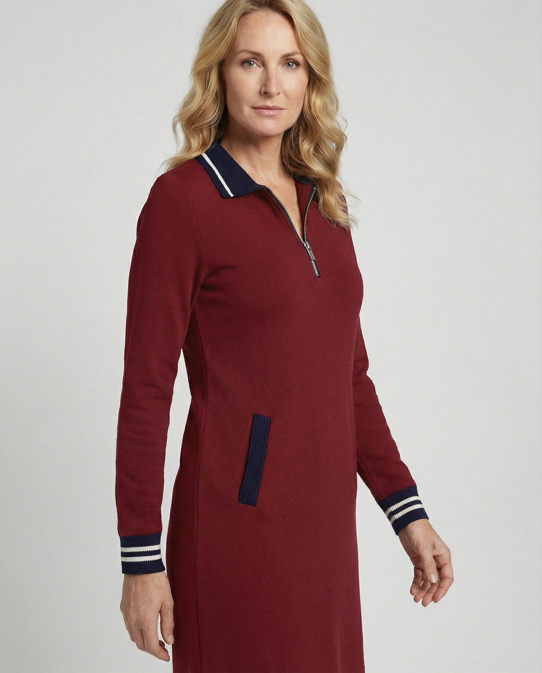 Drune - Damen Kleid mit Reißverschluss & Reverskragen, Modern Geschnitten