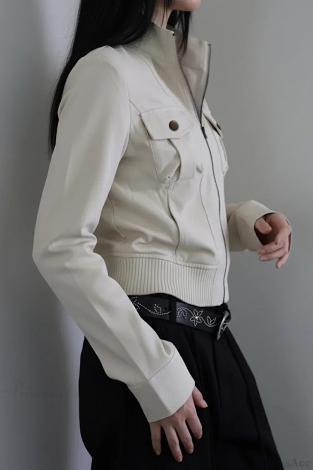 Drune | Uni-Farbene Taschen Stehkragen Taillierte Jacke