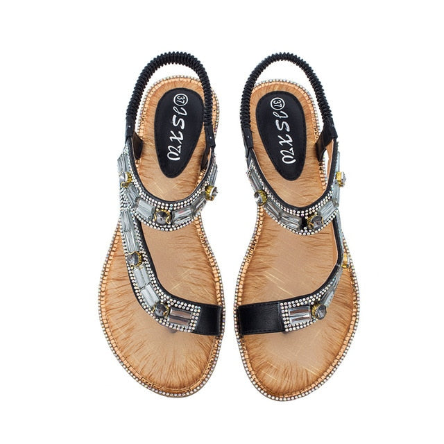 Drune | Cross Border Strass T-Strap Flache Sandale
