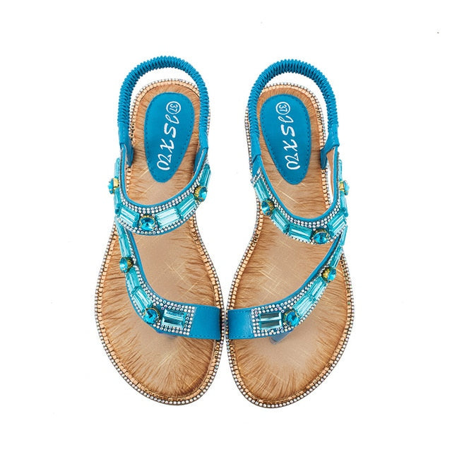 Drune | Cross Border Strass T-Strap Flache Sandale