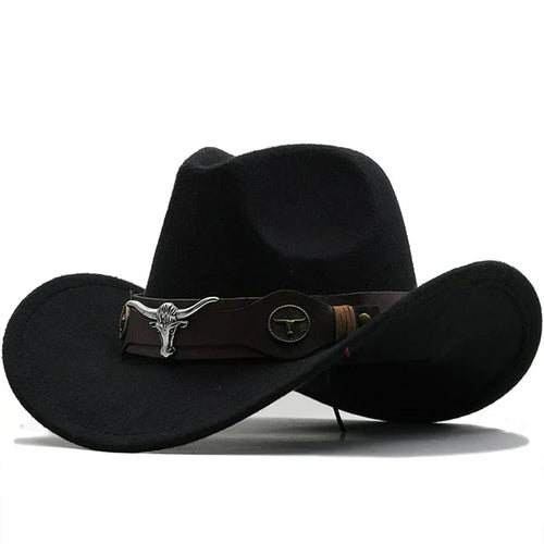 Drune | Western-Stil Filzhut Mit Stier-Schnallenband