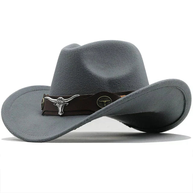 Drune - Western-Stil Filzhut mit Stier-Schnallenband