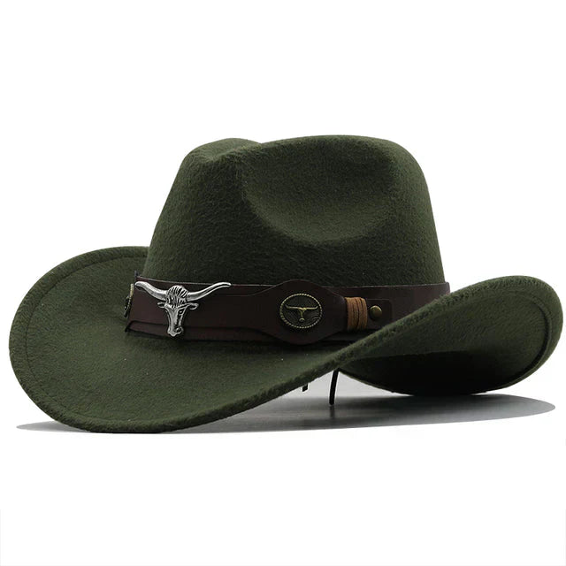 Drune | Western-Stil Filzhut Mit Stier-Schnallenband