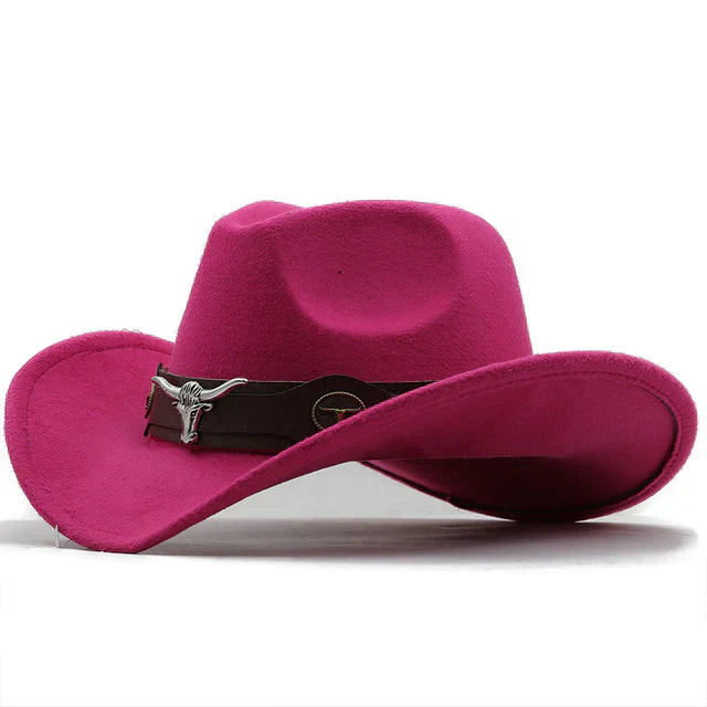 Drune - Western-Stil Filzhut mit Stier-Schnallenband