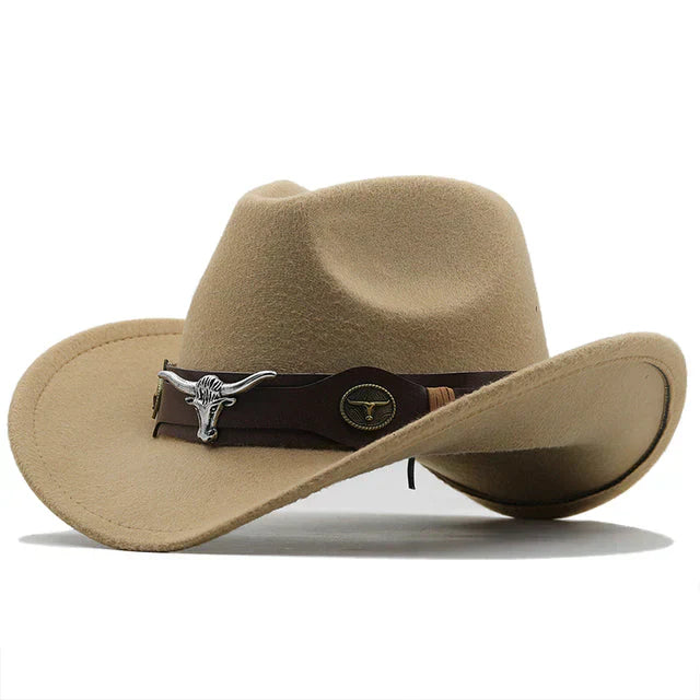 Drune - Western-Stil Filzhut mit Stier-Schnallenband