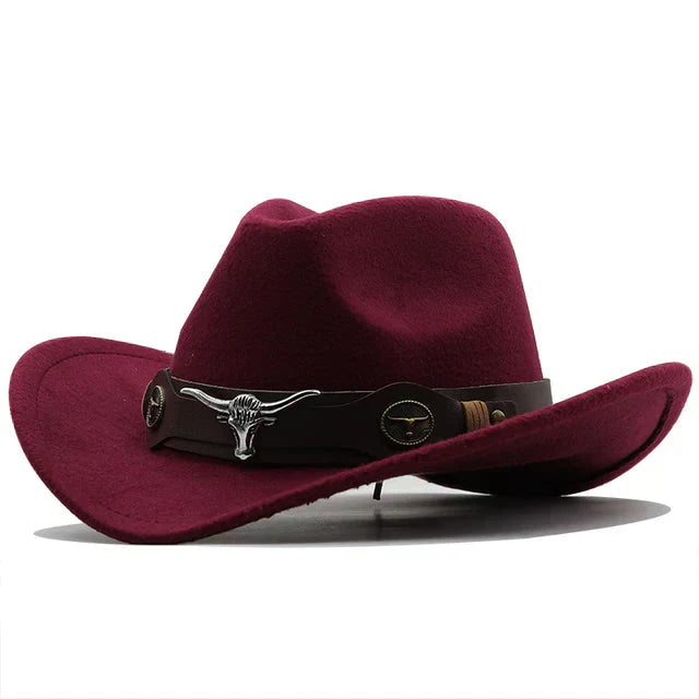 Drune - Western-Stil Filzhut mit Stier-Schnallenband