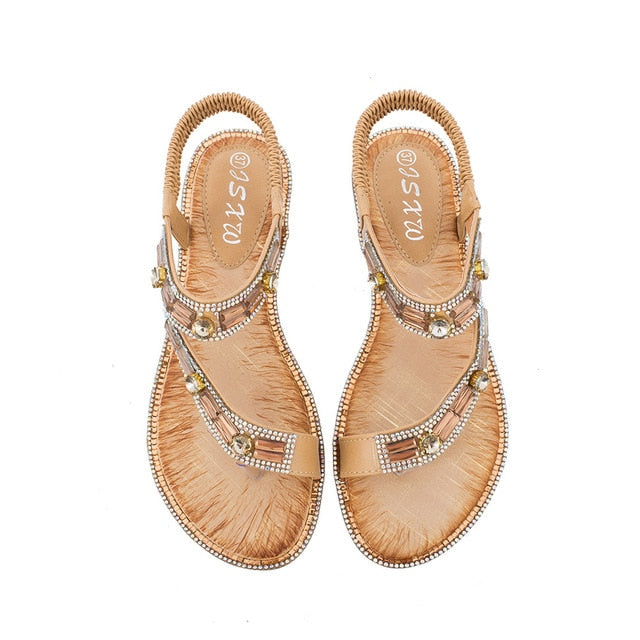 Drune | Cross Border Strass T-Strap Flache Sandale