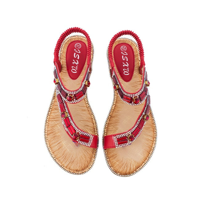 Drune | Cross Border Strass T-Strap Flache Sandale