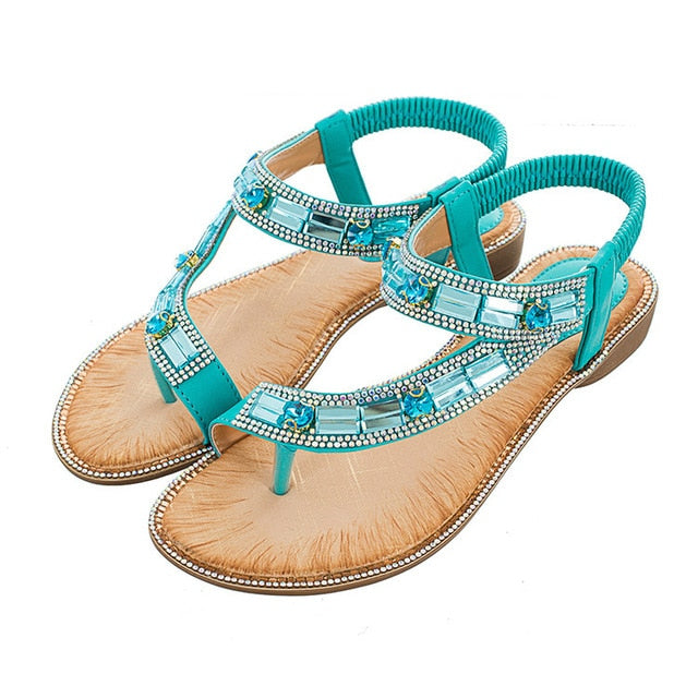 Drune | Cross Border Strass T-Strap Flache Sandale