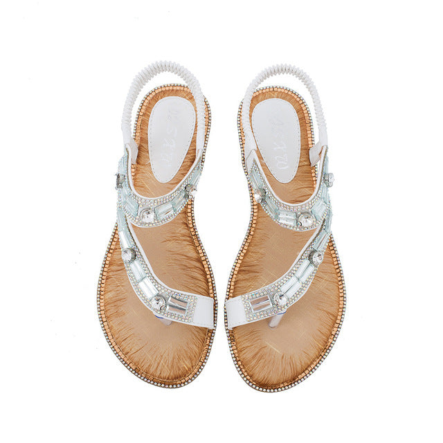 Drune | Cross Border Strass T-Strap Flache Sandale