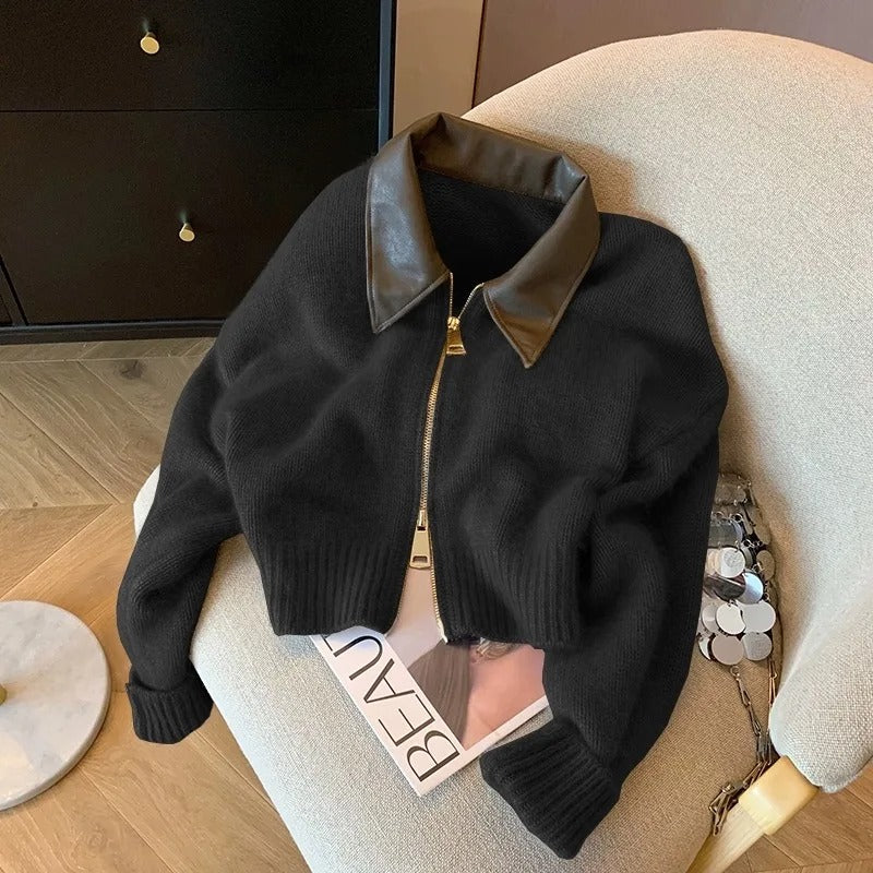 Drune | Strickpullover mit Lederkragen
