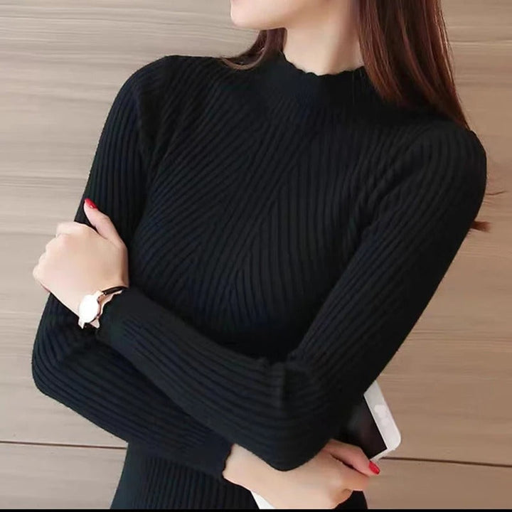 Drune | Eleganter Pullover mit Stehkragen und gerippten Details für Frauen