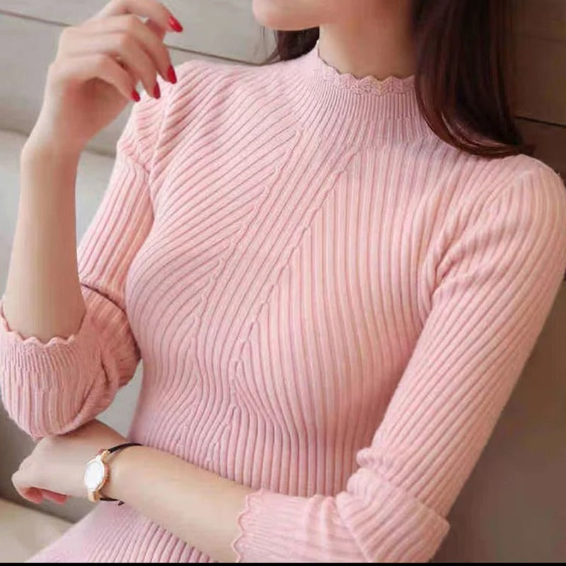 Drune | Jumper - Damen Herbst Hoher Kragen Rippstrickpullover