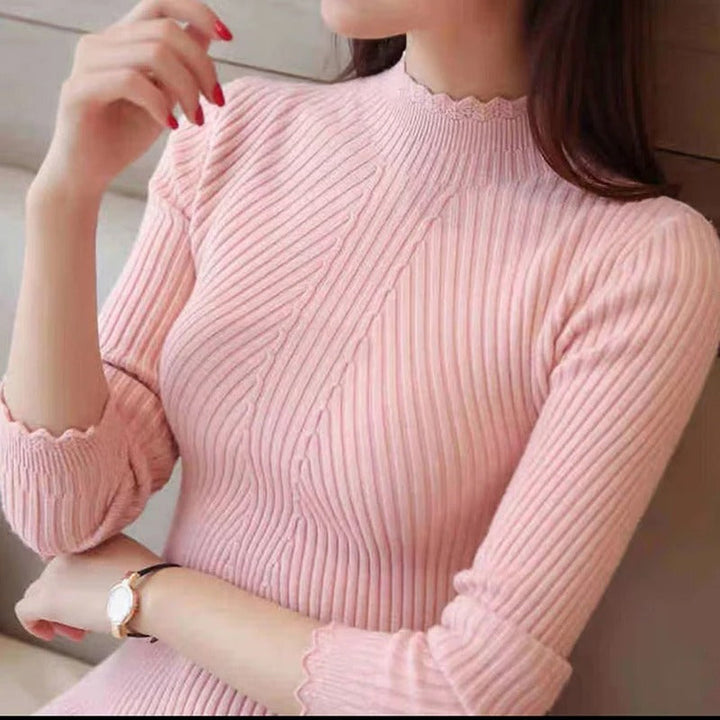Drune | Eleganter Pullover mit Stehkragen und gerippten Details für Frauen