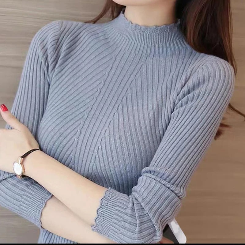 Drune | Eleganter Pullover mit Stehkragen und gerippten Details für Frauen