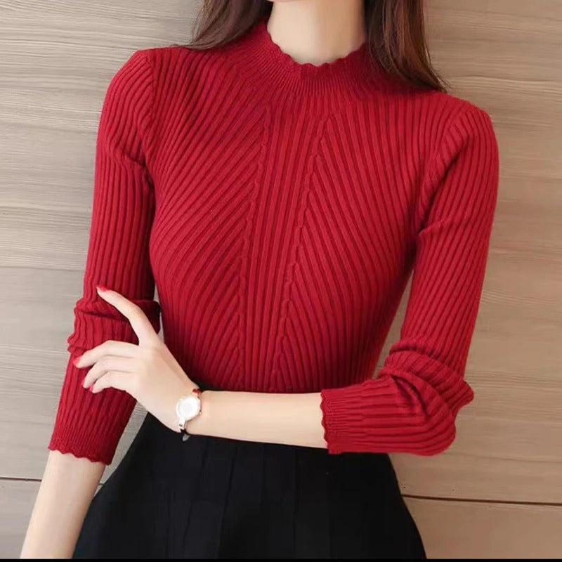 Drune | Eleganter Pullover mit Stehkragen und gerippten Details für Frauen