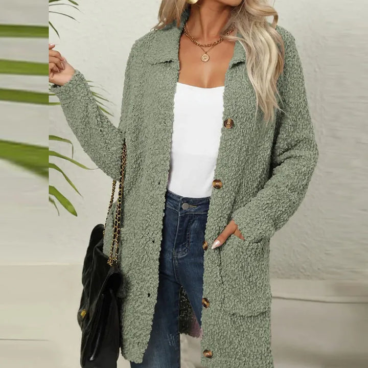 Drune | Langes Strickgilet Aus Weichem Fleece-Stoff mit Taschen für Frauen