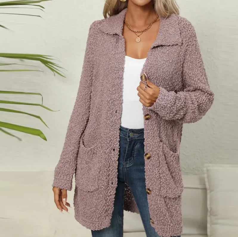 Drune | Langes Strickgilet Aus Weichem Fleece-Stoff mit Taschen für Frauen
