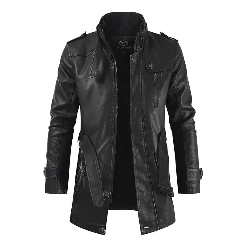 Drune | Bequeme lange Jacke aus veganem Leder mit Taschen für Männer - Für den täglichen Gebrauch