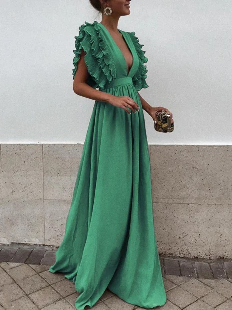 Drune | Elegantes Kleid mit V-Ausschnitt und Rüschensäumen