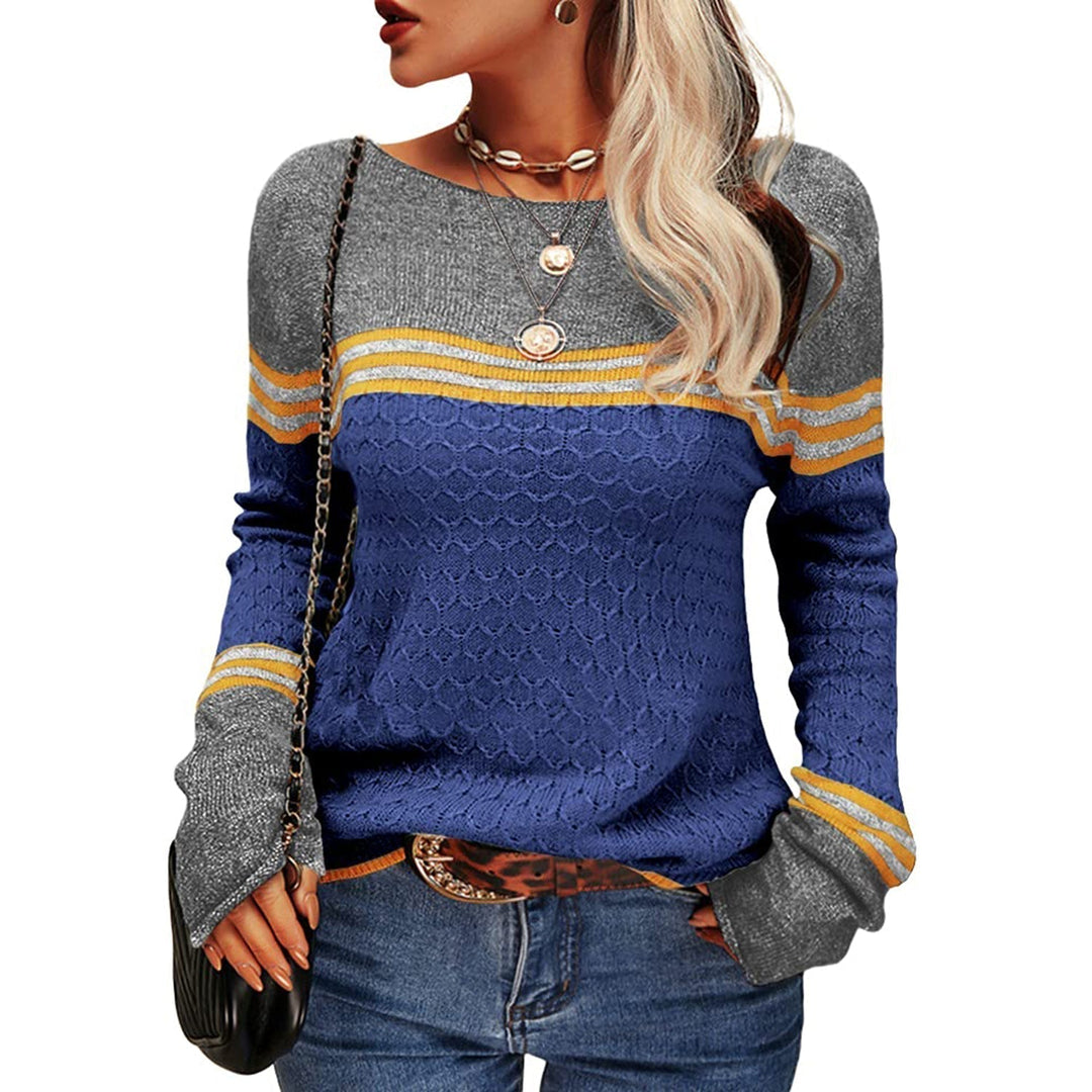 Drune - Damen Zwei-Farben Farbblock Pullover