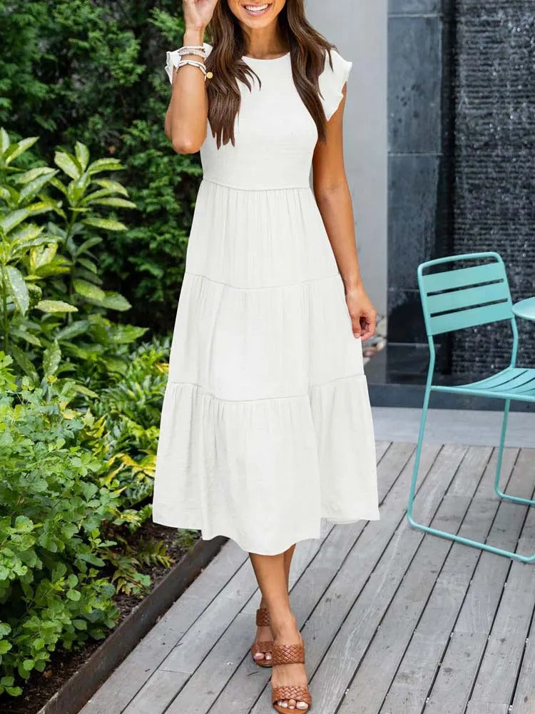 Drune | Elegantes Plissiertes Lagenkleid mit Kurzen Ärmeln