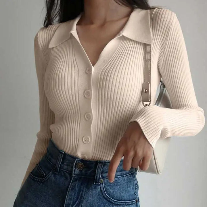 Drune | Eleganter gestrickter Stretch-Polopullover für Frauen