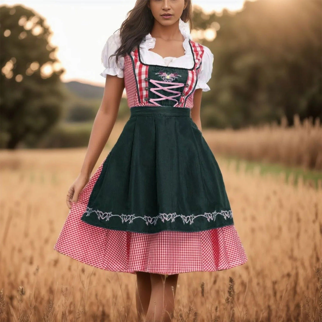 Drune | Oktoberfest Dirndl mit kariertem Muster und kurzen Ärmeln