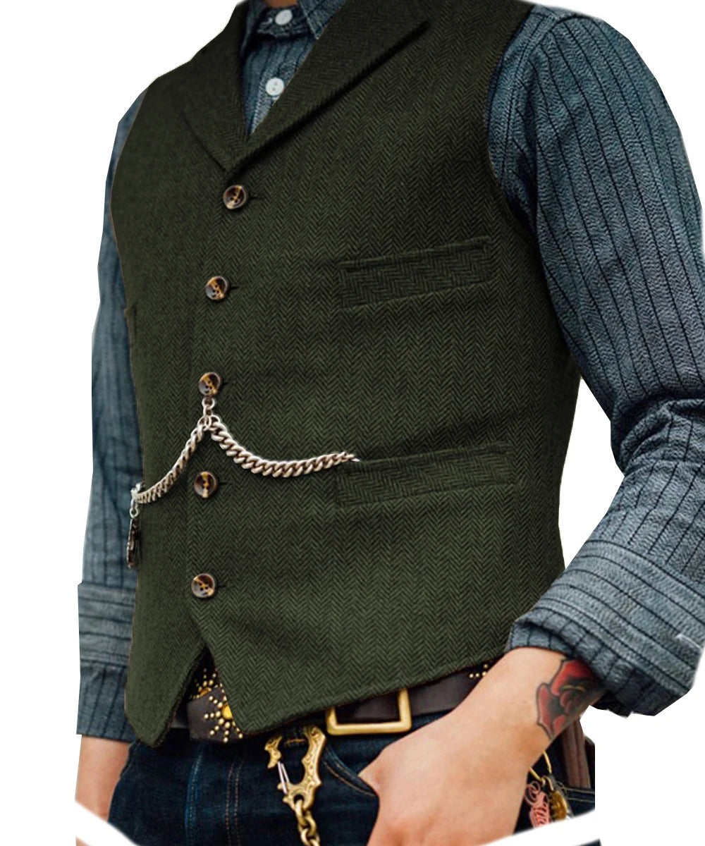 Drune | Western Stilvolles Ärmelloses Tweed Weste Für Männer Mit Ketten Design