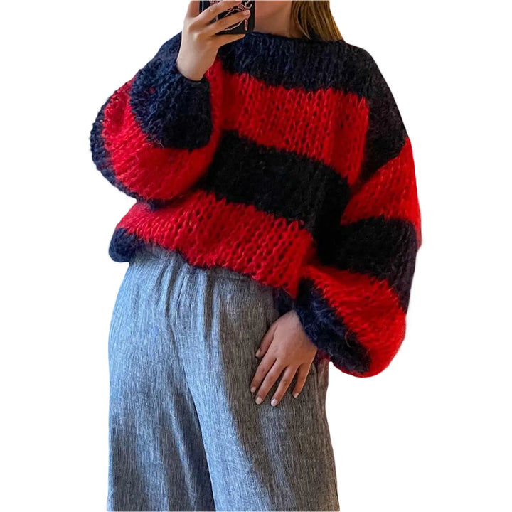 Drune | Damen Oversized Strickpullover mit Streifenmuster