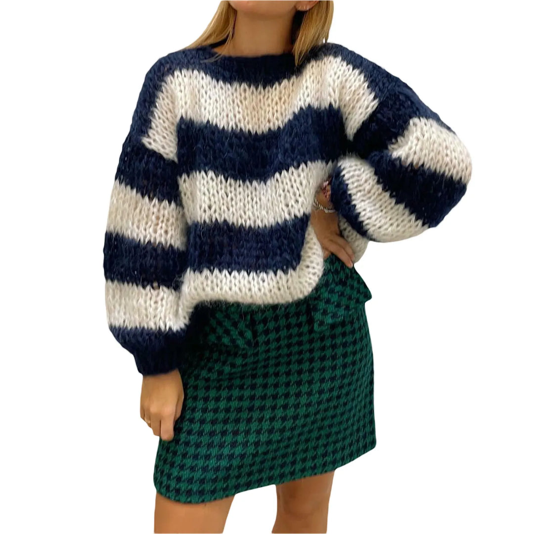 Drune | Damen Oversized Strickpullover mit Streifenmuster