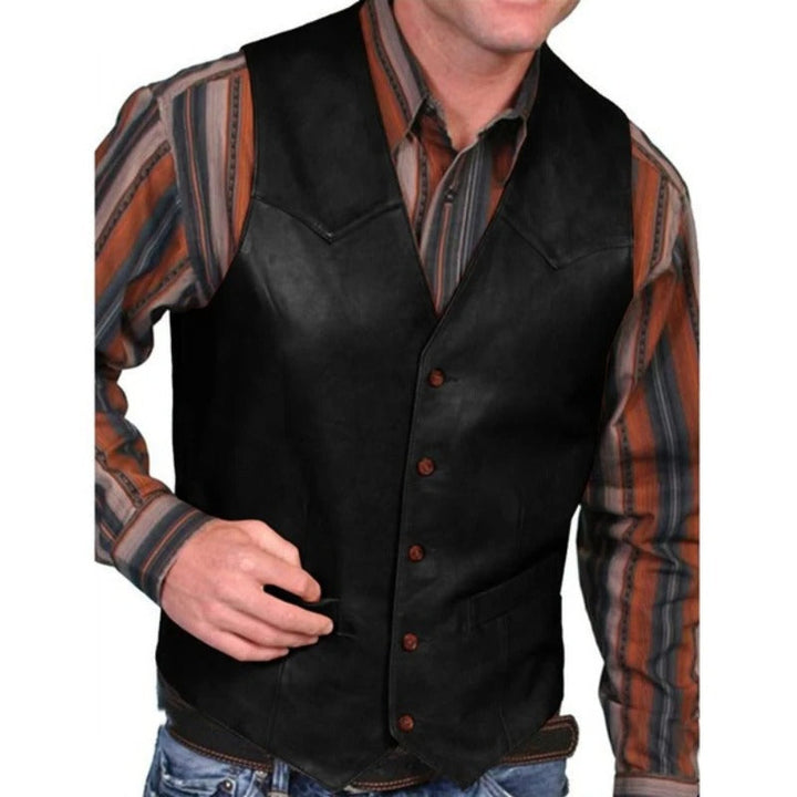 Drune | Gilet Klassisch Western Leder Optik Weinlese Weste Für Männer