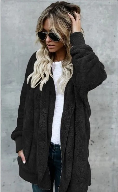 Drune Fleece-Cardigan | Superweicher lässiger Fleece-Cardigan mit Kapuze für Damen