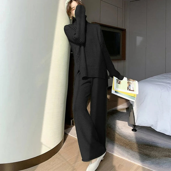 Drune Hausanzug | Luxuriöser, warmer Rollkragenpullover mit passender, übergroßer Wollhose