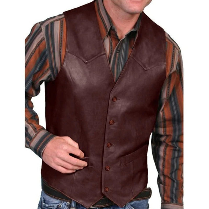 Drune | Gilet Klassisch Western Leder Optik Weinlese Weste Für Männer